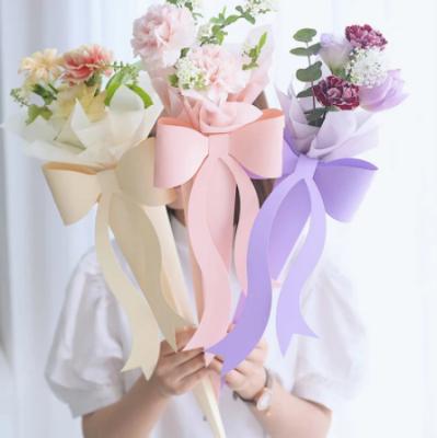 China Recycled Portable Recycled Rose Flower Paper Bag Valentine's Day Bowknot Materials Flower Packaging Box Valentine's Day Christmas Gift Flower Box for sale