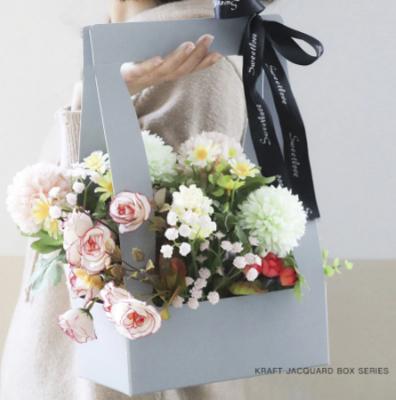 China Folding Floral Bouquet Portable Basket Florist Gift Box Valentine's Day Materials Flower Waterproof Flower Carrier Bag for sale