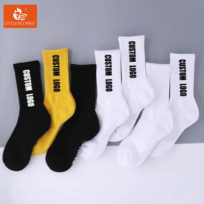 China Breathable High Quality Crew Logo Sox Custom Embroidered Socks Knitting Custom Embroidered Socks For Men for sale