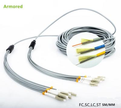 China Multimode Armored Fiber Patch Cords LC-LC SC FC ST 4Core 6Core MM SM Armoured Optic Fiber Patch Cables for sale