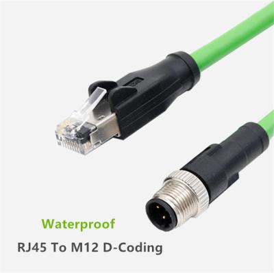 China Waterproof M12 D-Coding to RJ45 Patch Cable Ethernet RJ45 Patch Cord with M12 Connector 2M for sale