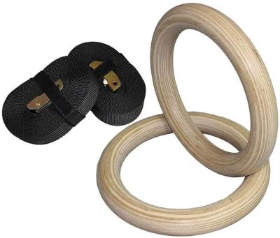 China Durable Wholesale Fitness Wooden Gymnastic Rings With Numbered Straps for sale