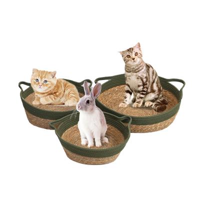 China Breathable Comfortable Pet Accessories Portable Eco-Friendly Handmade Natural Weaving Cat Cave Bed for sale