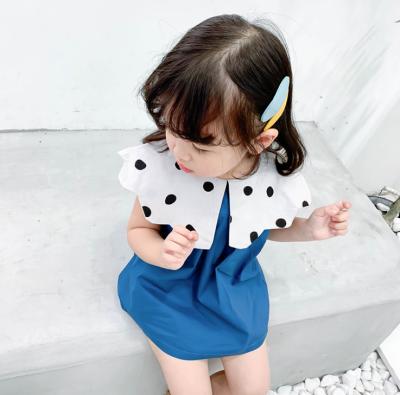 China New Anti-wrinkle summer girl's big girl dress fashion wave point collar cotton dress girls kids dress for sale