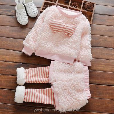 China New breathable winter baby clothes girls thicken velvet long-sleeved Christmas two-piece set outfits for sale