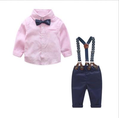 China Breathable Professional Bow Tie Long Sleeve Suspender Pants Boy Suit Supplier Striped Shirt Long for sale