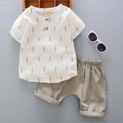 China Boy's New Formal Cotton Summer Canvas Short Sleeve Shirt Set Infant Baby Kids Summer Two-Piece Suit for sale