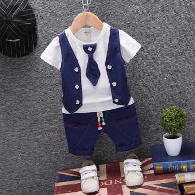 China 2020 Summer Korean Children Short Sleeve Vest Korean Two-piece Tie Boy Style Set Two-piece Suit Set for sale