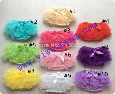 China Wholesale Cotton Ruffle Panties Breathable Baby Briefs Bloomer, Chiffon Baby Bloomer with Bow for sale