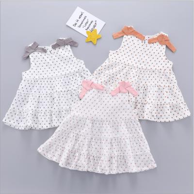 China Wholesale New Children's Clothing 2021 Summer Breathable Girls Cool Dress Shoulders Bow Baby Pleated Skirt Baby Outfit for sale