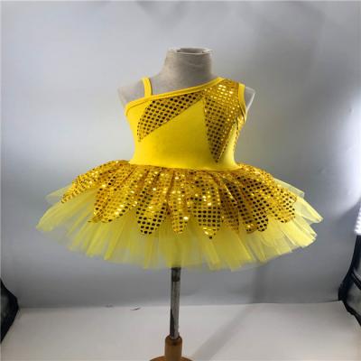 China Newest Yellow Dresses Sequin Kids Ballroom Dance Performance Ballet Tutu Dress for sale