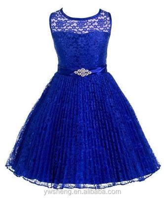 China 2018 Designer Breathable Popular Lace Girl's Blue Tulle Dress, Sleeveless Blue Elegant Trimming Dress With Bowknot for sale