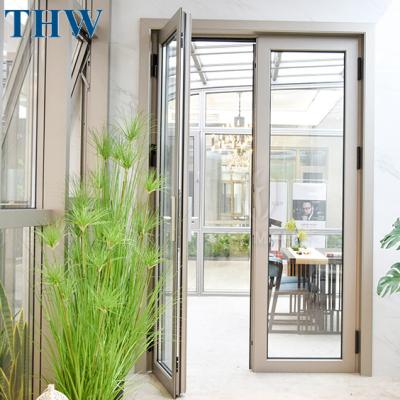 China THW Chinese Factory Office Doubles Casement Sheet Tempered Glass Aluminum Doors High Quality Waterproof Modern Aluminum Doors for sale