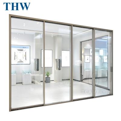 China THW Waterproof Modern Aluminum Frameless Interior Silent Aluminum Glass Hurricane Proof Aluminum Sliding Doors for sale