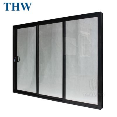 China THW High Quality Waterproof Aluminum Tempered Glass Sliding Doors Patio Door Double Inside Heat Insulation Hewn Glass Sliding Doors for sale