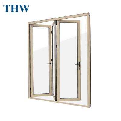 China THW AR50 Horizontal Modern Aluminum Full View Folding Stained Glass American Aluminum Bi Fold Window Double Folding Glass for sale