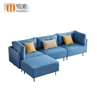 China Modern Living Room Set High Resilience Sponge Furniture Sectional Sofa Fabric Modern Sofa Three Seats Blue for sale