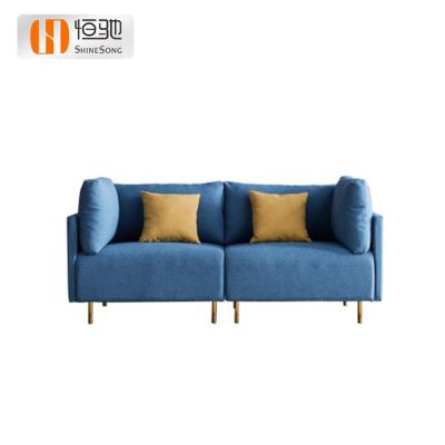 China High resilience sponge simple design modern loveseat living room sofa set blue modern fabric with gold metal legs for sale