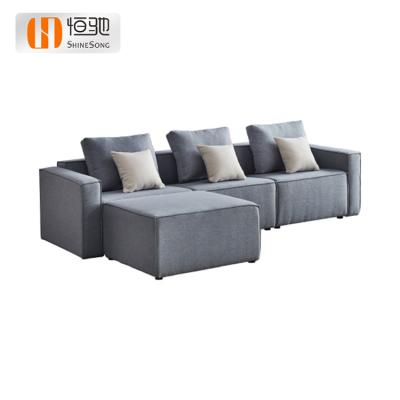 China Italian high sponge l shape fabric sofa 3 seater corner gray upholstered living room modular sofa for sale