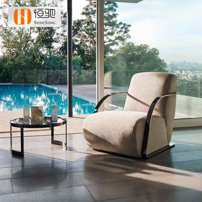 China Adjustable Comfortable Furniture View (Other) Solid Wood Chair With Armrests Single Seat Gray Fabric Leisure Chair for sale