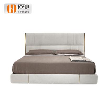 China Customize Available Simple Solid Wood Bedroom Furniture Bed Frame Wood Fabric Upholstered Bed for sale