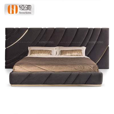 China Customize Available 180x200 Bed Headboard Modern Design Black Soft Bed Frame King Wooden Double Bed For Bedroom for sale