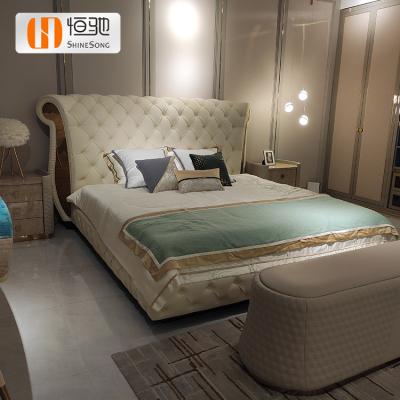 China Customize Modern Bed Frame Available White Leather Wood Beds For Bedroom Furniture Super King Classic Bed for sale