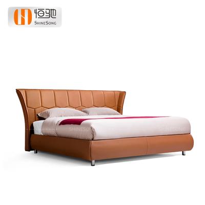 China Customize Home Available Modern Leather Brown Kids Bed For Girls Queen Size Bed Frame Solid Wood Sleeping Bed for sale