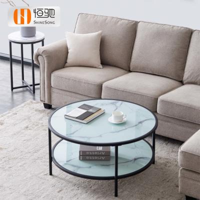 China Coffee table simple round glass top frame design tea table living room black glass coffee table for sale