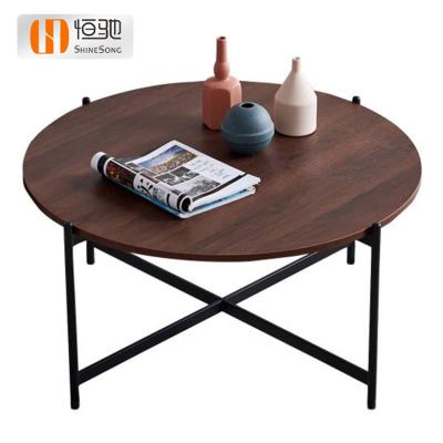 China Contemporary tea table coffee table round modern wood grain top coffee table sets living room for sale