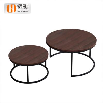 China Nordic tea table living room coffee table wood round metal wood top black view modern coffee table for sale