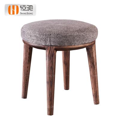 China High Quality Cotton Linen Fabric Cotton And Linen Fabric Stool With Wooden Legs Upholstered Fabric Sofa Stool for sale