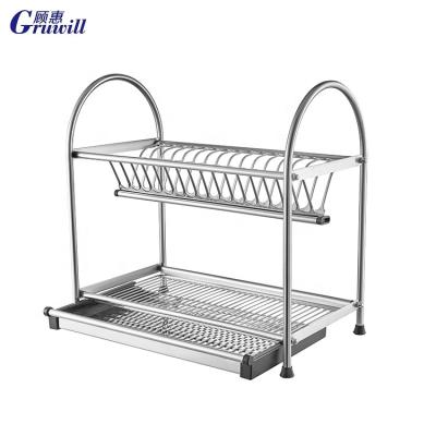 China Freestanding Modern Kitchen Table 2 Layers Stainless Steel Dish Drainer Dish Rack Rack for sale