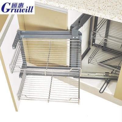 China Modern Kitchen Drawer Blind Magic Corner With Pull Out Wire Storage Baskets For Cabinet for sale