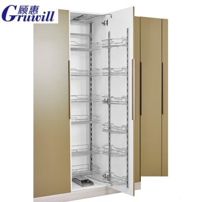 China Modern Kitchen Hardware Storage Cabinet Tandem Pull Out Galley Units Organizer With Wire Basket for sale