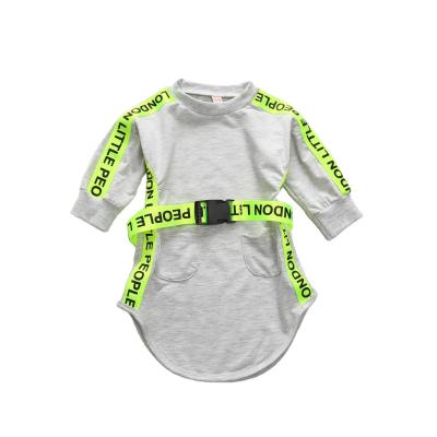 China Amazon Washable Hot Girls Sheath Long Sweater Long Sweater Belt Letters Edge Baby Dress Wholesale Girls Dresses Summer Fluorescent Dress for sale