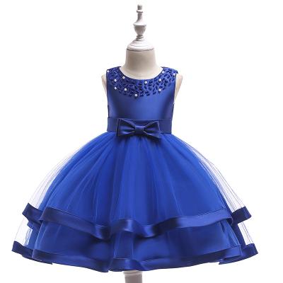 China Anti-wrinkle 6 Colors Girls Dresses Handmade Beaded Net Yarn Princess Party Dresses Bow Kids Girls Dresses 2-10 Year Girl For Party for sale