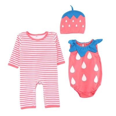 China Cute Breathble Long Sleeve Strawberry Baby Rompers Comfortable 100% Cotton Baby Boy and Girls Pure Rompers for sale