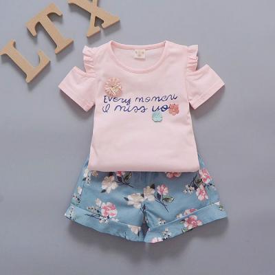 China 2021 Summer New Design Antibacterial Kid Clothes Off Shoulder Soft Baby Clothes 2pcs Sets for sale