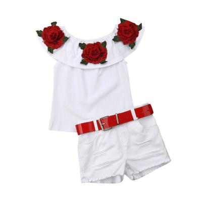 China Europe and America 2022 New Girls 2 PC Sets Pink Top Solid Denim Shorts Boutique Clothing Sets Girls Summer Fashion Shorts Suits for sale