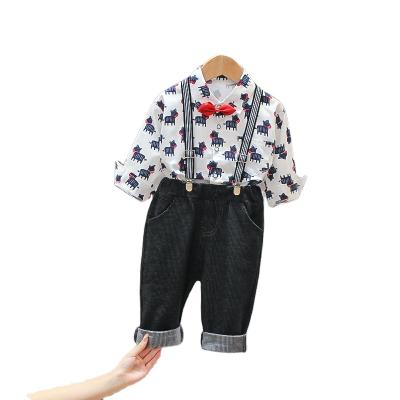 China New Casual Male Print Shirt Long Sleeve Baby Boy Suit 2Pcs Baby Clothing Sets Boys for sale