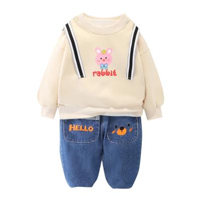 China 2022 New Casual Kids Clothes Cute Bear Top With Two Piece Denim Pants Toddler Boys Clothing Sets for sale