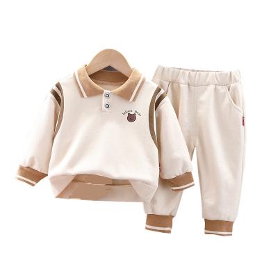 China Europe and America New Boys Outfits Spring and Autumn Lapel Sports Cute Bear Little Boy Dressing Two-Piece Sets for sale