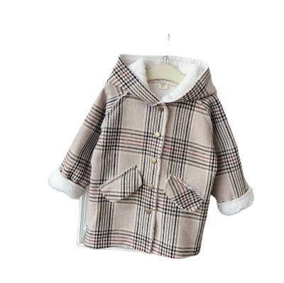 China 2021 New Winter Girls Plaid Breathable Fur Coat Plus Velvet Girls Winter Thick Mid Length Coats for sale