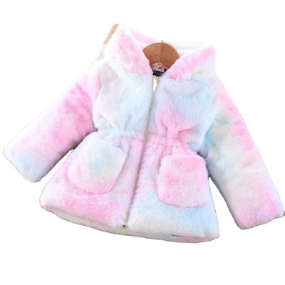 China 2021 Hot Selling Child Viable Winter Coat Child Winter Imitation Fur Girls Ear Coats Cotton Quilted Girls Thickened Fur Coat for sale