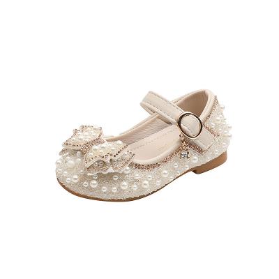 China Girls Kids Shoes 2022 New Princess Rhinestone Pearl Bow Breathable Shoes Non-slip Soft Bottom Baby Pea Shoes for sale