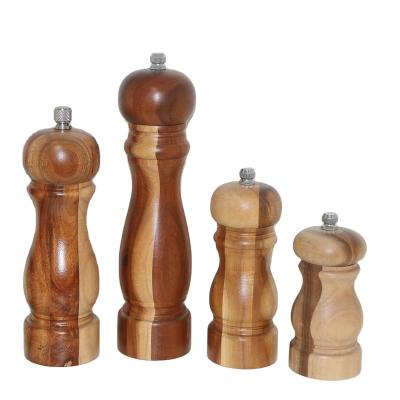 China Sustainable kitchen wooden manual pepper grinder spices gravity salt and pepper mill for sale