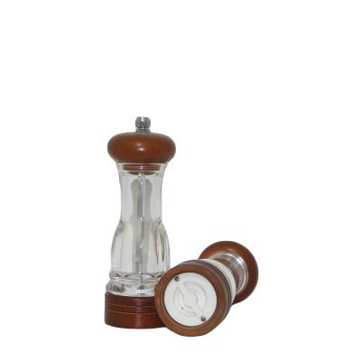 China Factory direct wooden gravity salt pepper grinder mill set of viable acrylic manual wooden spice grinders for sale