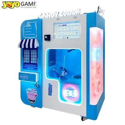 China Cotton candy metal plate vending machine for foods by robot floss making machine with coin bill credit card acceptor for sale