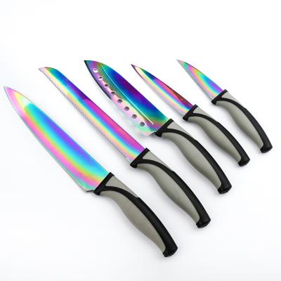 China Hot Sales Disposable In Stylish Chef Knives - Amazon Quality SS 5 Blades With Ergonomic Rainbow Effect Handles Titanium Coating for sale